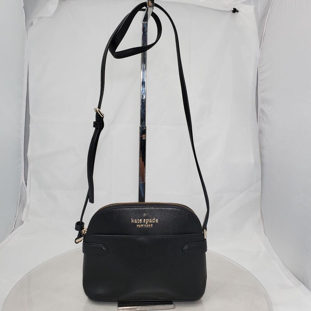 Kate Spade Staci Small Dome Crossbody Bag Women Black SAffiano Leather Zip Top